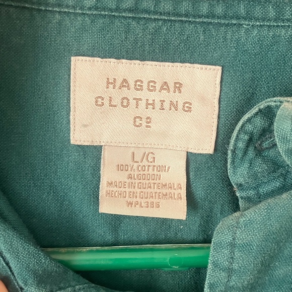 Haggar Men's Deep Teal Casual Button-Down Shirt - Picture 2 of 4